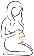 Silhouette einer Frau mit Herz auf dem Bauch - Sie ist Schwanger